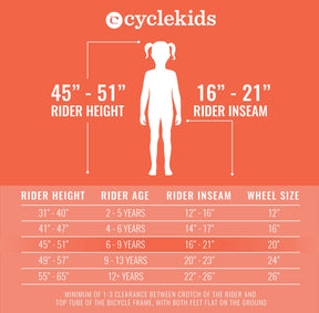 20" CYCLE Kids Bike | Bike Fit Size Chart