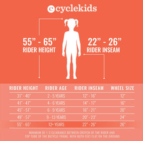 26" CYCLE Kids Bike | Bike Size Fit Chart